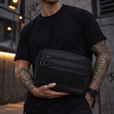Тактична сумка через плече Cordura з патч-панеллю чорна 25&times;20&times;5,5 см ws66814bls фото