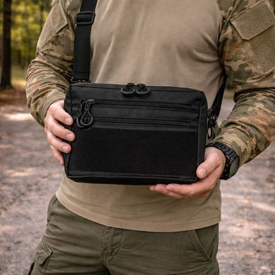 Тактична сумка через плече Cordura з патч-панеллю чорна 25&times;20&times;5,5 см ws66814bls фото