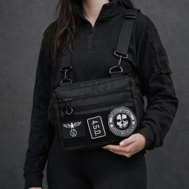 Тактична сумка через плече Cordura з патч-панеллю чорна 25&times;20&times;5,5 см ws66814bls фото