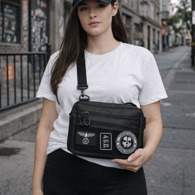 Тактична сумка через плече Cordura з патч-панеллю чорна 25&times;20&times;5,5 см ws66814bls фото