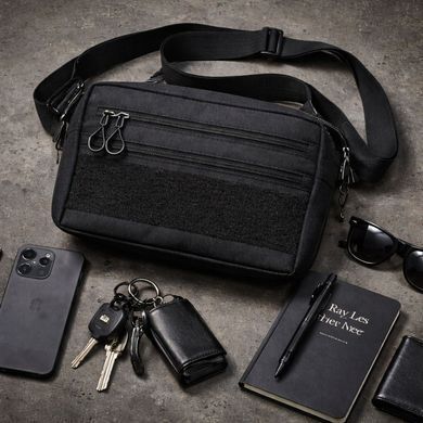 Тактична сумка через плече Cordura з патч-панеллю чорна 25&times;20&times;5,5 см ws66814bls фото