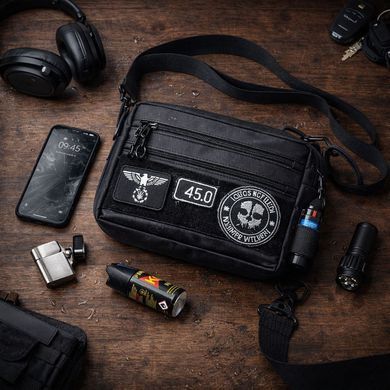 Тактична сумка через плече Cordura з патч-панеллю чорна 25&times;20&times;5,5 см ws66814bls фото