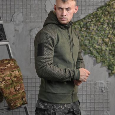 Флісова кофта з патерном соти та принтом ЗСУ олива розмір S buy56686bls-S фото