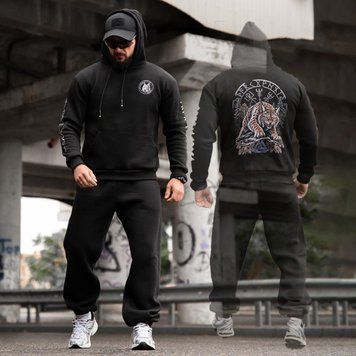 Спортивний костюм на флісі Худі + Штани з принтом Рись чорний розмір M buy97822-M фото
