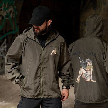 Вітрівка&nbsp;Born of War з принтом Girl олива розмір S buy97066bls-S фото
