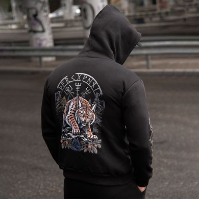 Спортивний костюм на флісі Худі + Штани з принтом Рись чорний розмір M buy97822-M фото