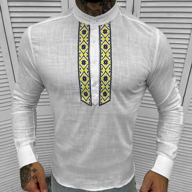 Вышитая мужская Рубашка Vareti на длинный рукав / Стильная Вышиванка с ярким Орнаментом в белом цвете размер S 50027bls-S фото