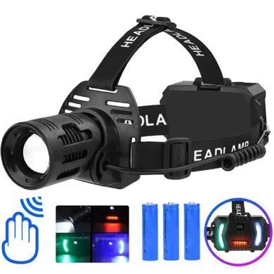 Налобний акумуляторний Ліхтар CARBON BL-2322-TG+3LED з індикацією рівня заряду батареї чорний ws34133bls фото