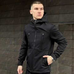 Мужская Водоотталкивающая Куртка "Pobedov Setup" Soft Shell на микрофлисе с капюшоном черная размер S pobOWku2 763babls-S фото