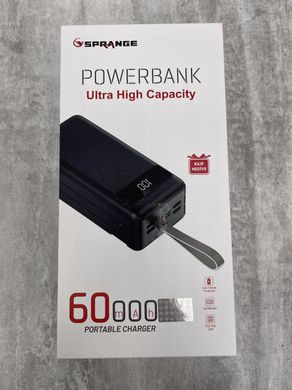 Потужний PowerBank Sprange SR-P8 60000 mAh із вбудованим ліхтариком / Зовнішній акумулятор чорний 13158bls фото
