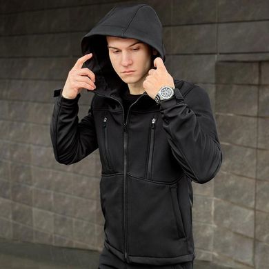 Чоловіча Водовідштовхуюча Куртка "Pobedov Setup" Soft Shell на мікрофлісі з капюшоном чорна розмір S pobOWku2 763babls-S фото
