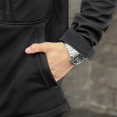 Чоловіча Водовідштовхуюча Куртка "Pobedov Setup" Soft Shell на мікрофлісі з капюшоном чорна розмір S pobOWku2 763babls-S фото