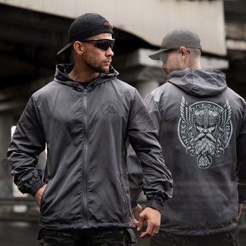 Вітрівка&nbsp;Born of War з принтом Odin сіра розмір S buy97369bls-S фото