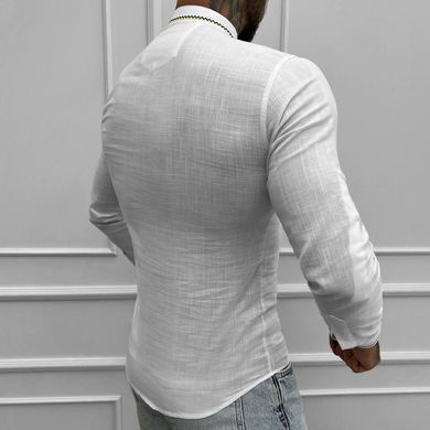 Вышитая мужская Рубашка на длинный рукав / Стильная льняная Вышиванка в белом цвете размер S 50135bls-S фото