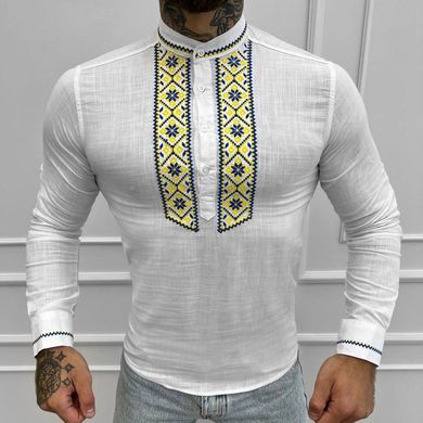 Вышитая мужская Рубашка на длинный рукав / Стильная льняная Вышиванка в белом цвете размер S 50135bls-S фото