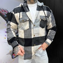 Утепленная мужская клетчатая рубашка oversize с капюшоном чёрно-белая размер M buy59957bls-M фото