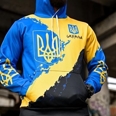 Утеплене худі Saint Ukraina з принтом на грудях та спині синьо-жовте розмір S buy93930bls-S фото