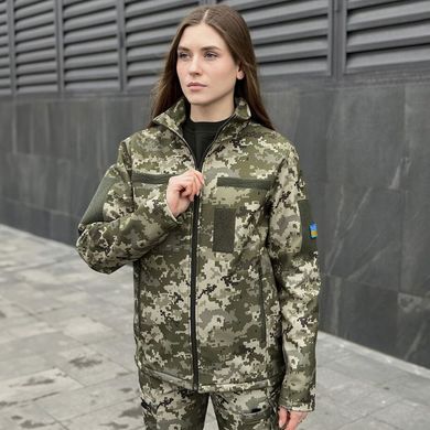 Женская Демисезонная Куртка "Pobedov Shadow" Soft Shell на микрофлисе с липучками для шевронов пиксель размер S pobOWku2 876pxbls-S фото