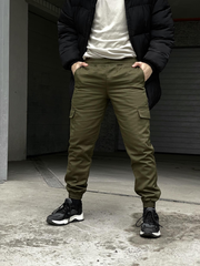 Зимові Чоловічі Штани карго на флісі / Зносостійкі брюки з манжетами хакі розмір S 16951377358bls-S фото
