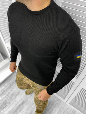 Вязаный мужской свитер с вышивкой флагом на рукаве / Теплая кофта черная размер M 13231bls-M фото