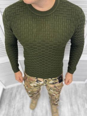 Вязаный мужской Свитер с плетеным узором / Теплая кофта олива размер M 13124bls-M фото