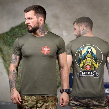 Потовідвідна футболка Medic з принтом на грудях та спині олива розмір M buy93273bls-M фото