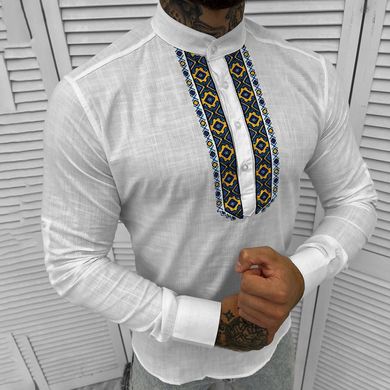 Мужская Вышитая рубашка Vareti на длинный рукав / Стильная Вышиванка в белом цвете размер S 50026bls-S фото
