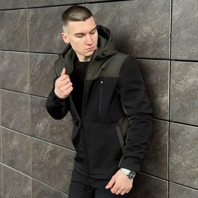 Костюм Pobedov Softshell Куртка с капюшоном + Брюки на резинке хаки с черным размер S pobOWku2763bakh+PNcr489khbls-S фото