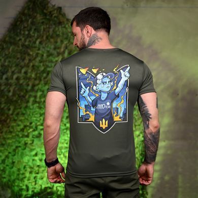 Потовідвідна футболка сППОкій з принтом на грудях та спині олива розмір XL buy92854bls-XL фото