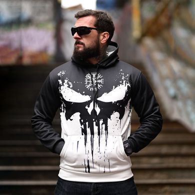 Утепленное худи Punisher с принтом на груди и спине черное с белым размер S buy94753bls-S фото