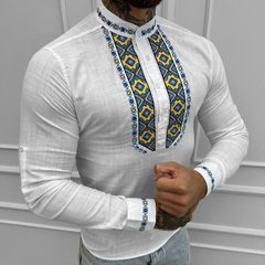 Вышитая мужская Рубашка на длинный рукав / Стильная льняная Вышиванка в белом цвете размер S 50134bls-S фото