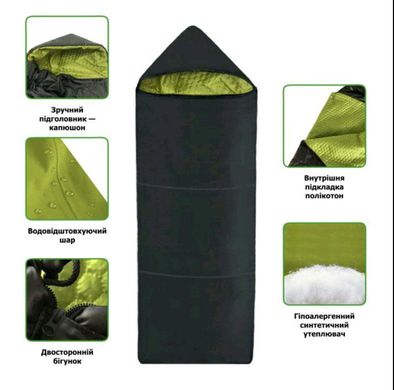 Водонепроницаемый спальный мешок с капюшоном до -7 °C / Туристический спальник на двойном синтепоне черный 230х145 см nh147bls фото