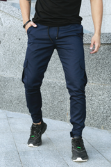 Бавовняні чоловічі штани Intruder Baza з 6-ма кишенями / Щільні Брюки Карго з манжетами сині розмір S 1613394434bls-S фото