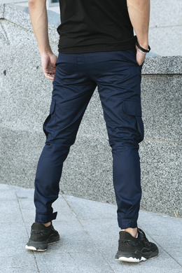 Бавовняні чоловічі штани Intruder Baza з 6-ма кишенями / Щільні Брюки Карго з манжетами сині розмір S 1613394434bls-S фото