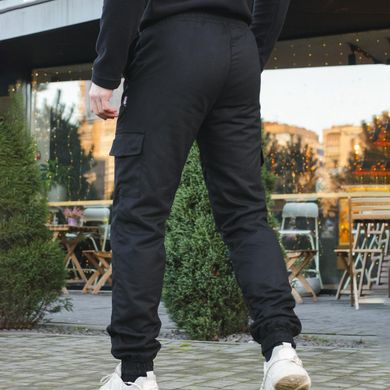 Зимові чоловічі Штани на флісі з кишенями / Утеплені Брюки Карго чорні розмір S 1555138358bls-S фото
