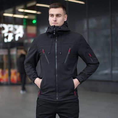 Костюм Pobedov Softshell Куртка + Штани чорний з червоними вставками розмір M pobOWku11ba+PNcc3010babls-M фото