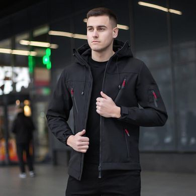 Костюм Pobedov Softshell Куртка + Штани чорний з червоними вставками розмір M pobOWku11ba+PNcc3010babls-M фото