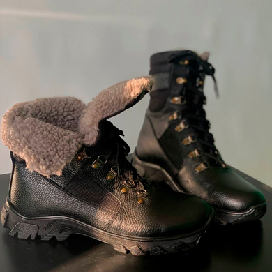 Утеплені Берці з натуральної шкіри / Зимові черевики з хутряною підкладкою у чорному кольорі розмір 38 80014bls-38 фото