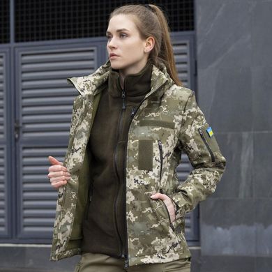 Куртка Женская SoftShell со съемным капюшоном и Velcro панелями + Подарок Шеврон "Флаг Украины" пиксель размер S pobOWku2 759pxbls-S фото