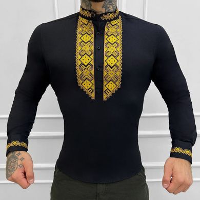 Вышитая мужская Рубашка на длинный рукав / Стильная льняная Вышиванка в черном цвете размер S 51314bls-S фото