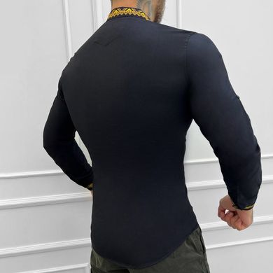 Вышитая мужская Рубашка на длинный рукав / Стильная льняная Вышиванка в черном цвете размер S 51314bls-S фото