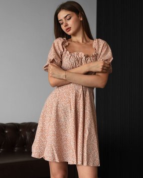 Легкое платье Sabrina с рюшами в цветочный принт бежевый размер S buy87746bls-S фото