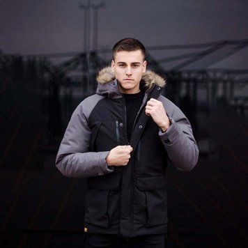 Чоловіча зимова Парка Pobedov Seniora Udacha Чорна з сірим розмір S pobOW559853bagebls-S фото