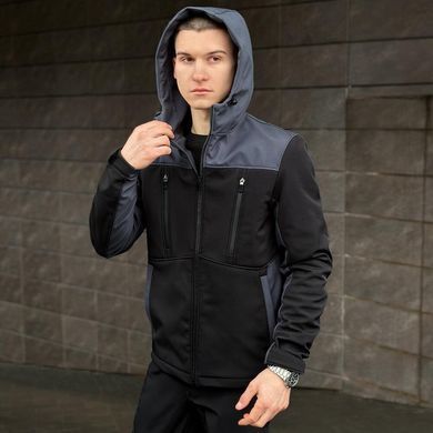 Костюм Pobedov Softshell Куртка с капюшоном + Брюки на резинке черный с серым размер S pobOWku2763bage+PNcr489babls-S фото