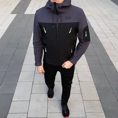 Демисезонная мужская Куртка с капюшоном Pobedov Korol’ Lev SoftShell на флисе серая размер S Вк(Р)00007bls-S фото