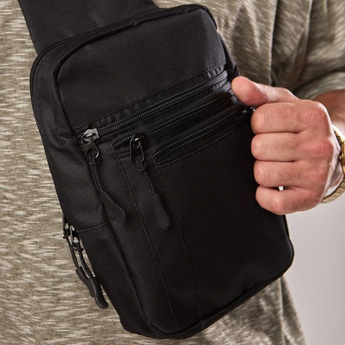 Нагрудна сумка-мессенджер Cordura з 6-ма кишенями / Слінг з регульованим ременем чорний ws46951bls фото