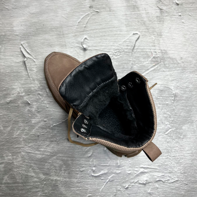 Зручні жіночі черевики із натуральної шкіри з хутряною підкладкою / Взуття у кольорі койот та нашивкою прапором розмір 36 BRC-3/3050-2 латте-36 фото