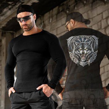 Трикотажний лонгслів на флісі з принтом Wolf чорний розмір M buy97323bls-M фото