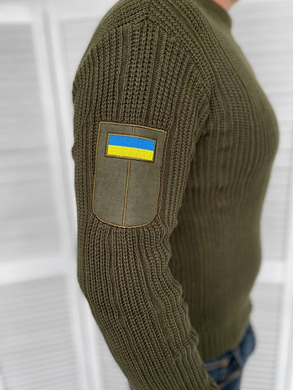 Вязаный мужской свитер в цвете хаки / Теплая кофта с вышивкой флагом на рукаве размер M 11937bls-M фото