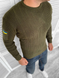 Вязаный мужской свитер в цвете хаки / Теплая кофта с вышивкой флагом на рукаве размер M 11937bls-M фото 1